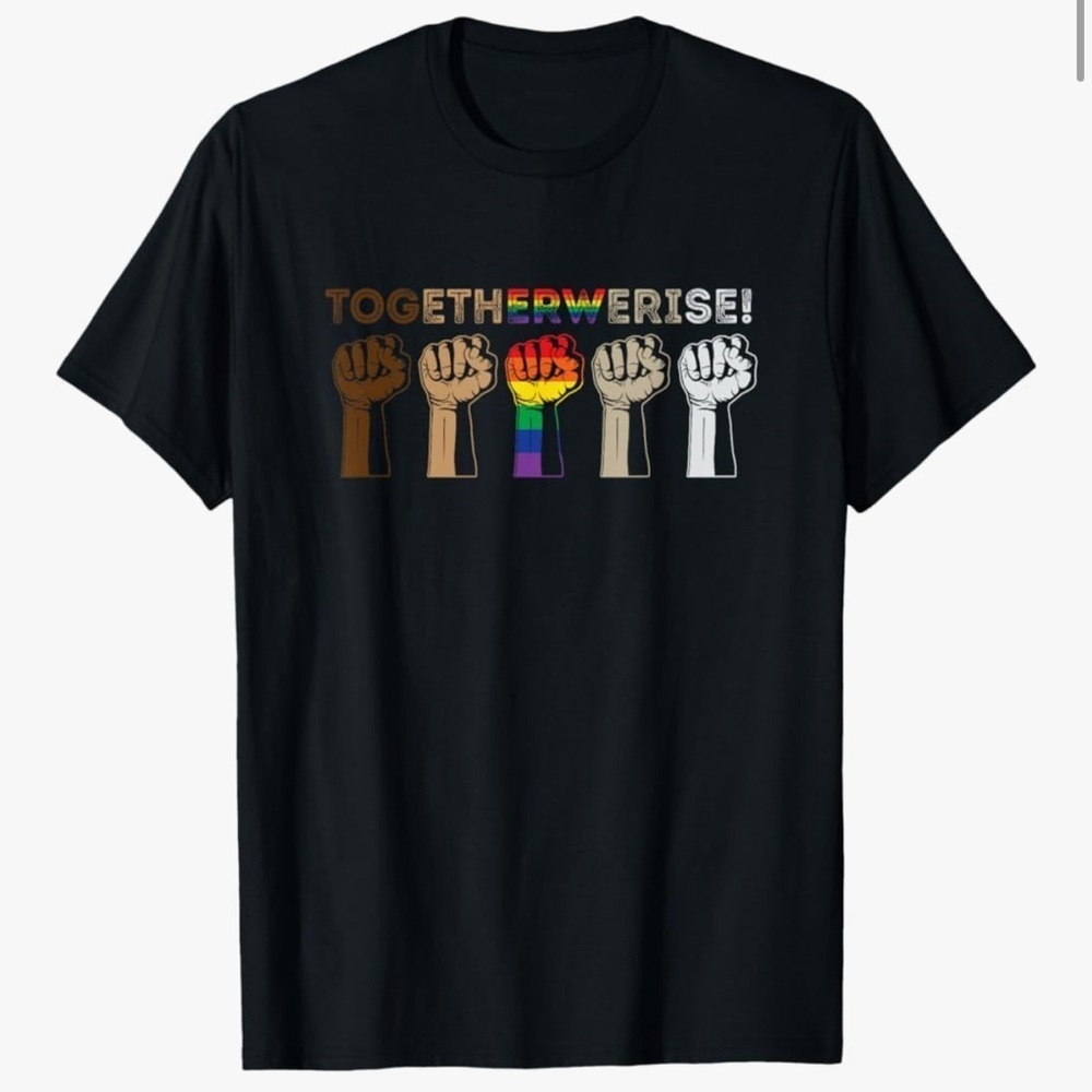βTogether We Riseβ Unisex Black Graphic T-Shirt, Large